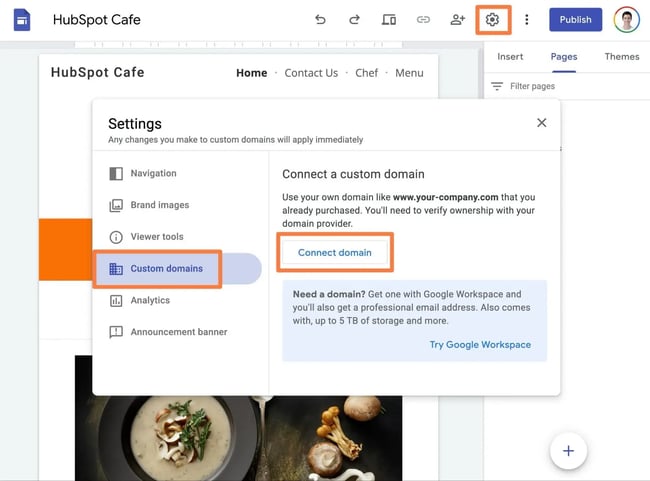 how to connect a custom domain name to google sites.